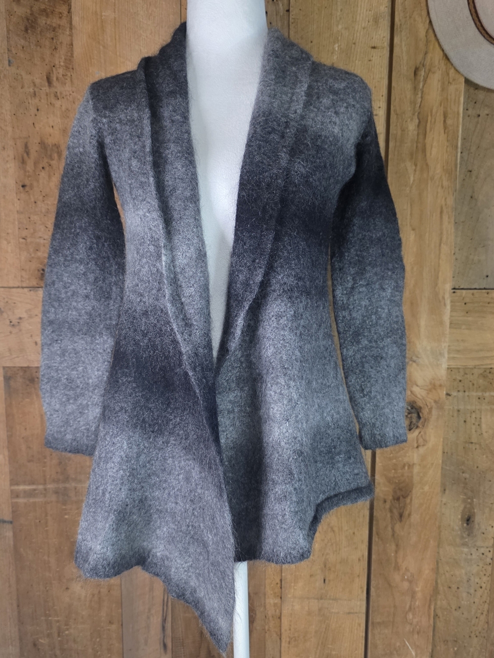 Eileen Fisher Gray Mohair Wool Blend Open Front Cardigan Sweater M